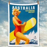 Linen Tea Towel - Australia Red Bathers